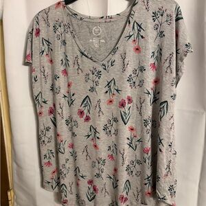 Maurices Pink and Green Floral Gray Top